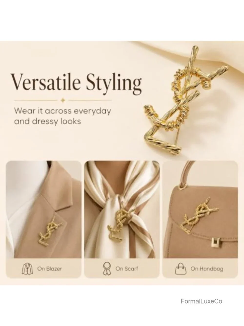 Gold-Tone Abstract Knot Brooch Women Vintage Twisted Metal Pin Scarf Shawl